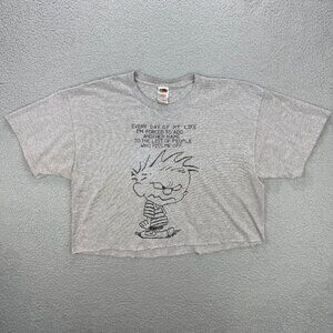 Calvin And Hobbes T Shirt Mens Extra Large XL Grey Cropped Fruit Of The Loom VTG